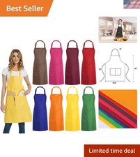 8 PCS Plain Bib Aprons Bulk - Mixed Color Commercial Apron with 2 Pockets for...