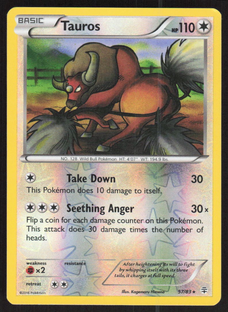 Tauros 57/83 Rare Generations Pokemon Reverse Holo Lightly Played