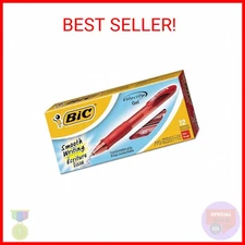 BIC Gelocity Original Red Gel Pens, Medium Point (0.7mm), 12-Count Pack, Retract
