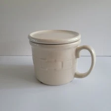 Longaberger Pottery Basket Weave Mug with Coaster Lid – Ivory – USA – Retired