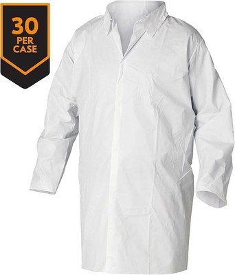 Kleenguard 36264 Disposable Lab Coat, Smmms, Serged, White, 30 Pk