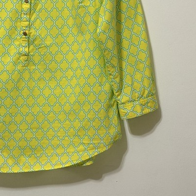 テッド Lands End Half Button Blouse Top 10 Chartreuse Lime Geo Popover