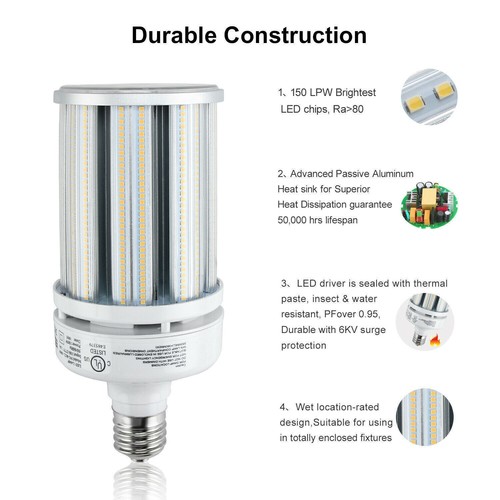 100W LED Corn Bulb Light E39 Mogul Base 15000LM Warehouse High Bay Light 5000K - Picture 5 of 10