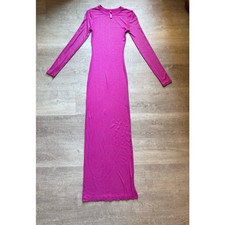 SKIMS Soft Lounge Shimmer Long Sleeves Ribbed Maxi Bodycon Fuschia Dress Size S
