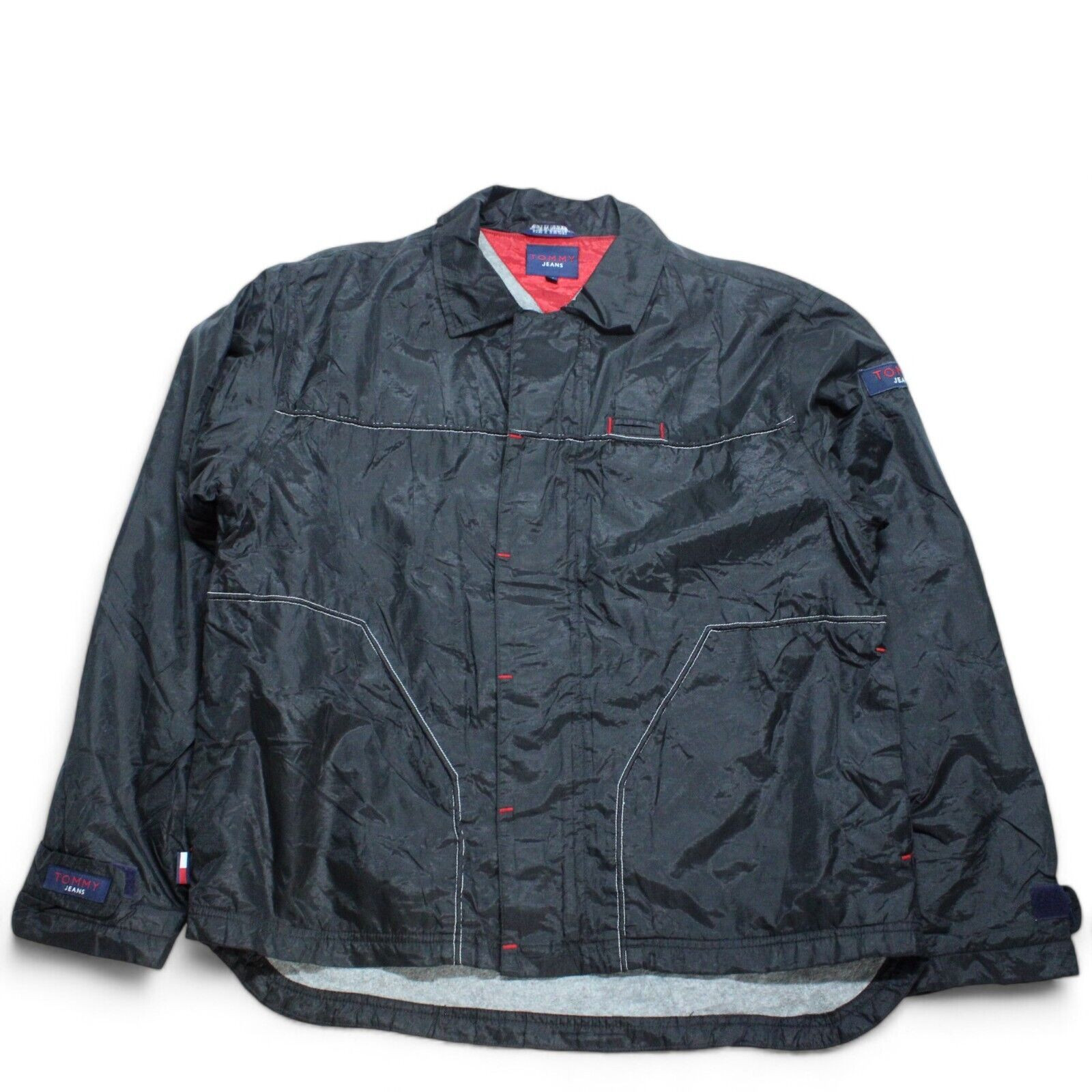 Tommy Hilfiger Men's Black Nylon Biker Jacket Medium Fleece Lined Zip Up