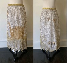 Vintage Gold Silk Beaded Midi Skirt Vintage Flapper Sequin Silk Skirt