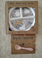 NEW Sugarbooger Lamb Divided Plate and silicone Spoon no bib 