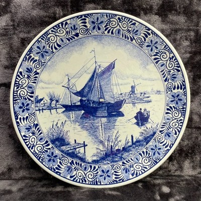 Delft Blauw Hand Painted Holland Charger Plate 11.5'' Chemkefa Sailing Ships