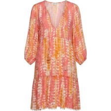 Blue Island Tie Dye Mini Dress 1X Pink Yellow Tassel V-Neck Tiered Boho 7209X-60