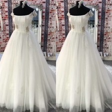 Elegant Wedding Dresses Boat Neck White/Ivory Tulle Sweep Train Bridal Gowns