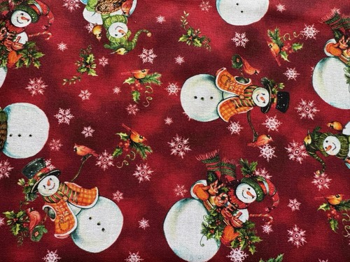 Schneemann Weihnachten Baumwollstoff Joann. Schneemänner mit roten Vögeln, Kardinäle 2 Yards - Bild 8 von 22