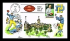 US COVER KNUTE ROCKNE NOTRE DAME FOOTBALL FDC LOIS HAMILTON HAND PAINTED
