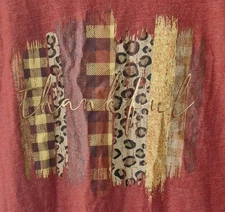 XL Graphic Thankful Brushstroke Gold Graphic Brick Red Top Shirt Long Sleeve  