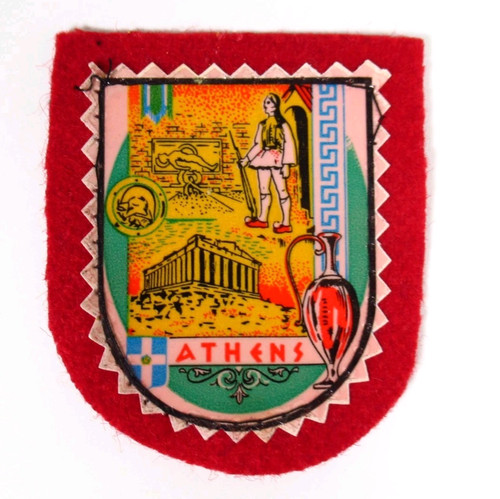 Athens Greece Shield Patch Vintage Plastic on Felt Sew On
