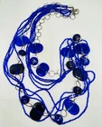 Vintage Cobalt Blue Art Glass Necklace 925 Sliver Rings Multi Shapes 36” Long