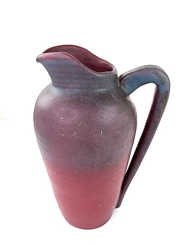 Van Briggle Art Pottery Ombré Mulberry & blue pitcher, Matte Glaze 9" Vintage