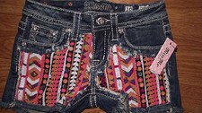 NWT Girls Miss Me Sequined Denim Shorts Button Flap Pockets Size10 StyleJK6364H