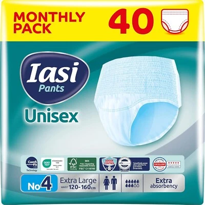 IASI 40 x Incontinence Pants Women and Men XL | Soft-Stretch Waistband | Size X Large
