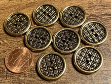 8 Vintage NOS Brass Tone Metal Buttons Hollow Sew-through 2-hole 3/4" 19mm 16057