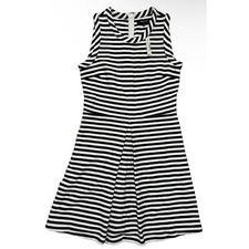 NWT Madewell Womens Black Ivory Stripe Fit & Flare Sleeveless Dress Size S Cute