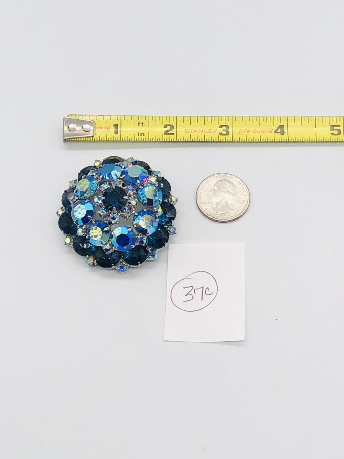 Vtg Weiss AB Blue Glass Rhinestones Layers Flower… - image 10
