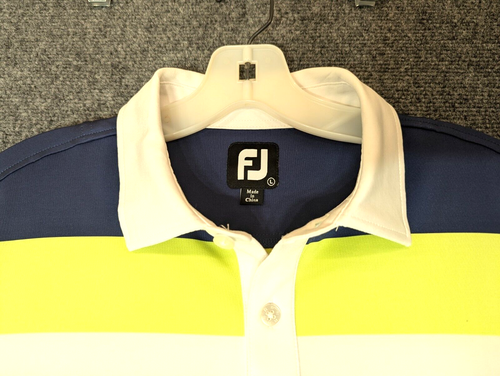 Footjoy Men's Golf Polo Shirt Large PerformanceShort Sleeve Multicolored Striped - Picture 8 of 11