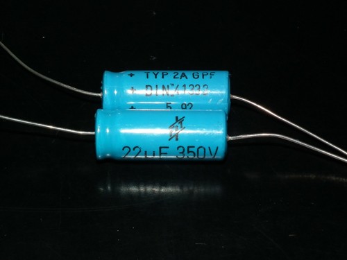 Two vintage NOS F&T electrolytic capacitors 22uF 350V Made in West Germany 70s - Picture 8 of 12