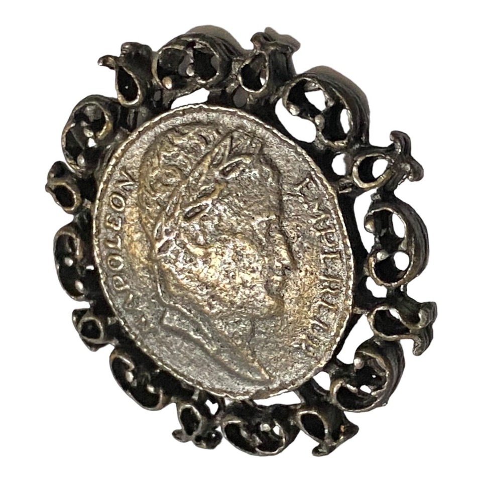 Antique Napoleon Empereur Coin Clip Brad Brooch Collar Jacket Pin