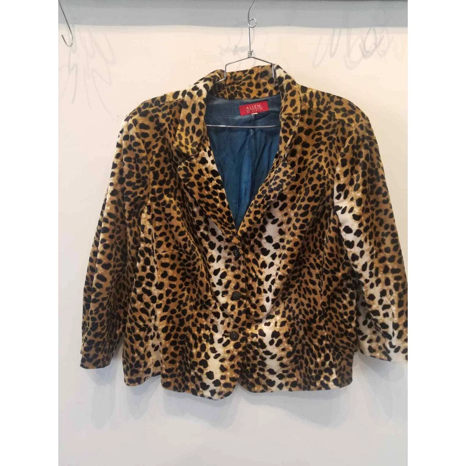 Chaqueta Allen Y2K Estampado Animal Leopardo Acogedora Terciopelo Otoño Marrón Negra Talla Grande 22W Foto 2 de 4