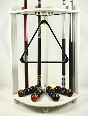 BILMAG Billard Queue Halter Ständer Eckständer 9 Queue Pool Snooker Kugeln Holz weiß