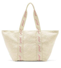 Victoria  s Secret Pink Holiday Cream Sherpa Tote Overnight Signature Logo NIP
