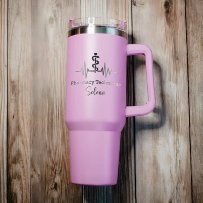 Personalized Pharmacy Tech 40oz Tumbler With Handle, PharmDRPh Insulated Tumbler