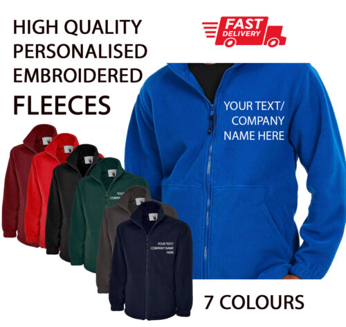 Custom Personalised Fleece Jacket Work Wear Embroidered Company TEXT Warehouse - Afbeelding 1 van 17