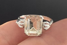 Vintage Sterling Silver Cut Quartz Shank Ring Size 6 Ornate