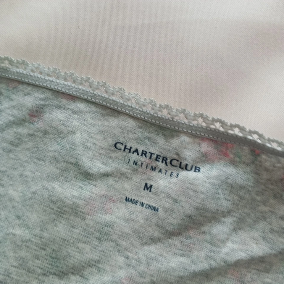 NUEVO CON ETIQUETAS CHARTER CLUB Panty TALLA MEDIANA Gris Floral 100% Algodón Foto 4 de 4