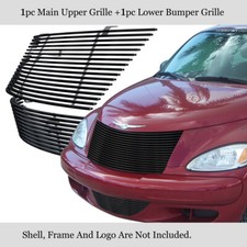 For 2000-2005 Chrysler Pt Cruiser Stainless Black Billet Grille Grill Combo