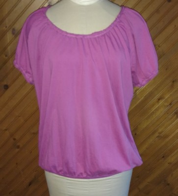 Grace Elements Womens Size XL Knit Top Purple Shade Ruffle Elastic Short Sleeve