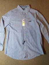 Chaps Dress Shirt Striped Long Sleeve Button Down Men's Med White/Blue.T15
