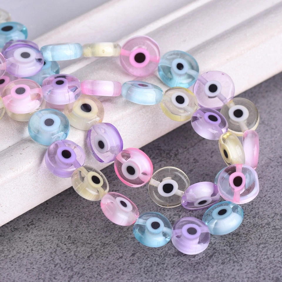 1 Strand 35cm Mixed Eye Flat Round 6/8/10mm Handmade Millefiori Glass Beads - Image 2 of 4