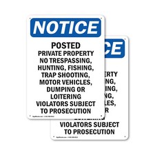  2 Pack Posted Private Property No Trespassing OSHA Notice Sign Decal Metal