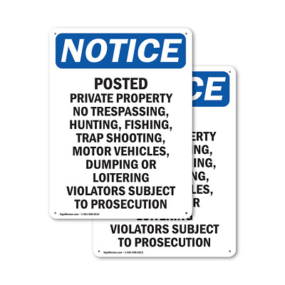 (2 Pack) Posted Private Property No Trespassing OSHA Notice Sign Decal Metal