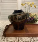 Vintage 1980s Haeger Raku Collection Large Pottery Vase Drip Glaze