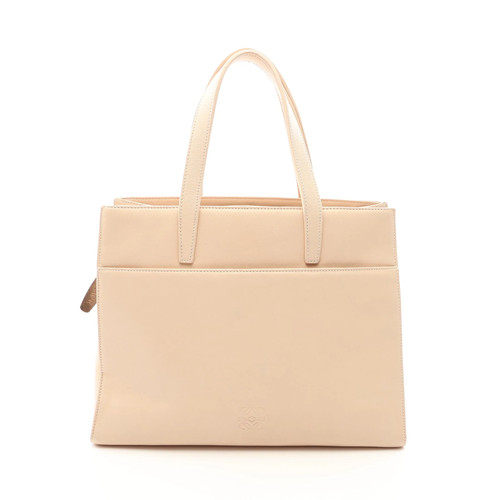 LOEWE Anagram Leather Handbag Light Beige Used Authentic