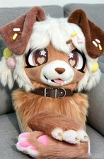 Fursuit Long haired Dog Fox Mascot Party Halloween Fur Cosplay head claws 