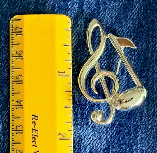 Sterling Silver Musical Note Treble Clef G Pin from an Estate. 3.4 grams