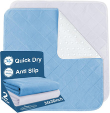 Bed Pads Washable Waterproof for Incontinence 34" x 36", 2 Pack