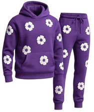 WOMEN LADIES JOGGER PUFF PRINTED DESIGNER FLEECE WARM SWEATSUIT W/DRAWSTRINGS