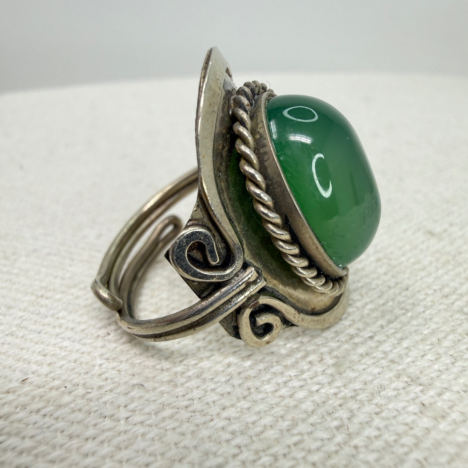 Statement Ring Green Cabochon Stone Adjustable Ba… - image 4