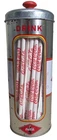 Coca-Cola Metal Straw Dispenser Tin with Vintage Paper Wrapped Straws