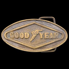 Goodyear Tires Solid Brass Vintage Belt Buckle by BBB Baron ca. 1970s 